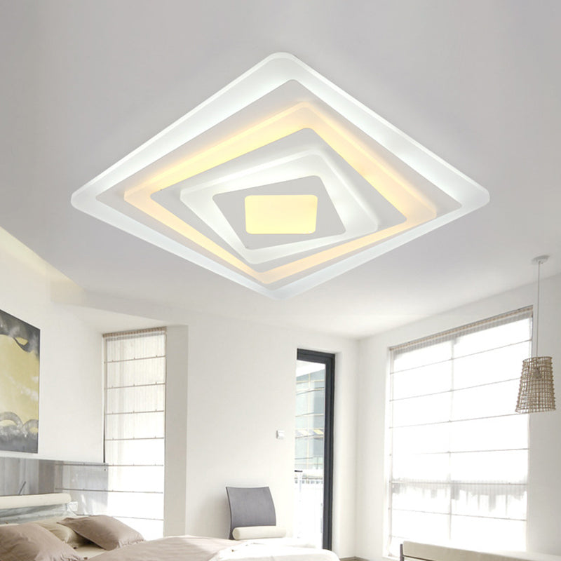 Square/Rectangle Thin LED Ceiling Fixture Contemporary Acrylic White Spiral Design Flush Mount Lamp in Warm/White Light, 19.5"/35.5"/47" W