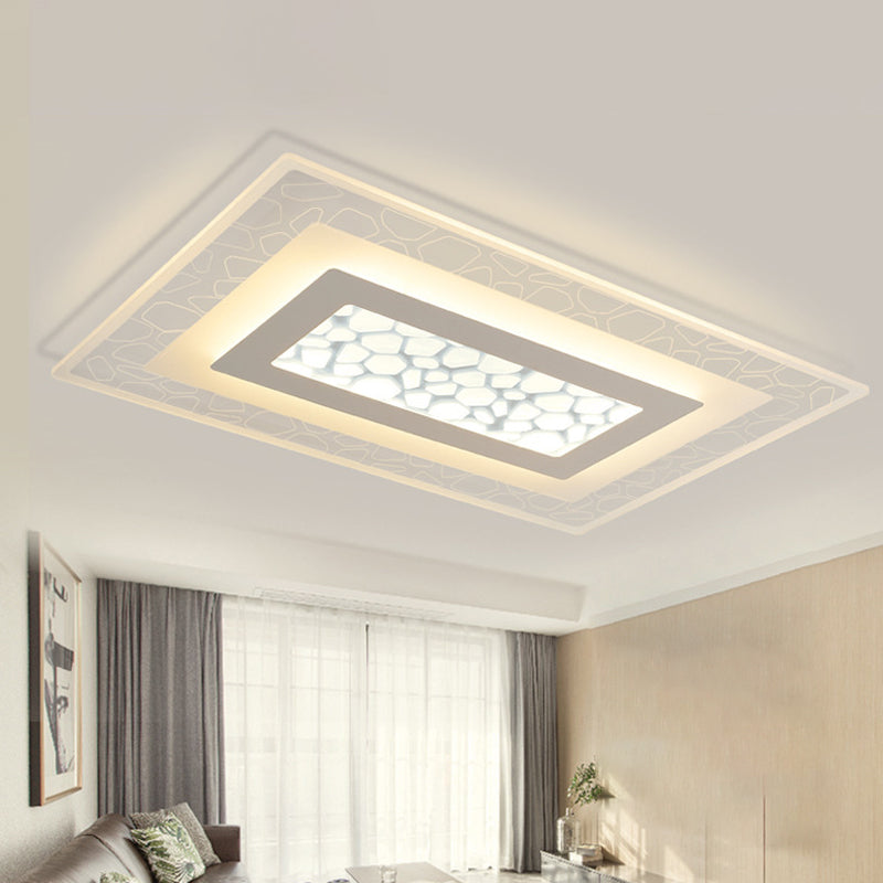 Dunste ronde/vierkante/rechthoekige plafondlamp Minimalistisch acryl Slaapkamer Kleine/grote LED-inbouwlamp met kiezelpatroon in wit