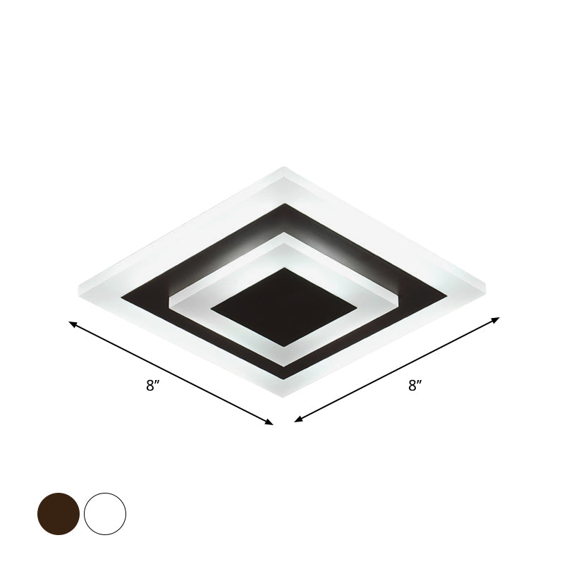 Lámpara de techo pequeña redonda/cuadrada estilo simple acrílico blanco/café LED empotrado en luz blanca/cálida para pasillo