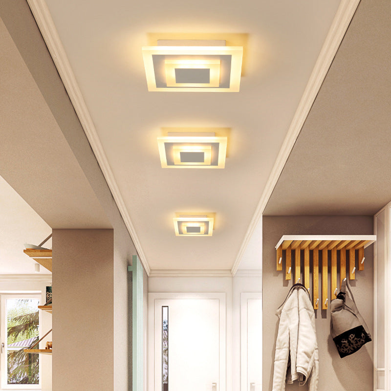 Lámpara de techo pequeña redonda/cuadrada estilo simple acrílico blanco/café LED empotrado en luz blanca/cálida para pasillo