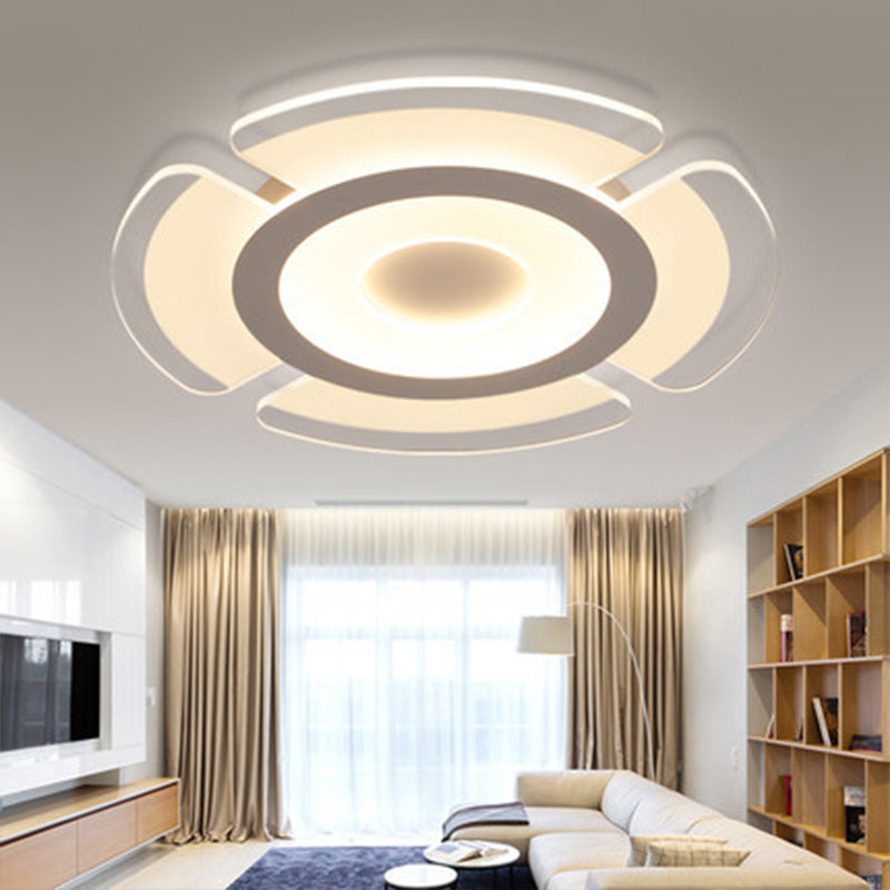 Minimalistic Floweret Flush Ceiling Light Acrylic Bedroom Ultrathin LED Flushmount Lighting in White, 8"/16.5"/31" Wide