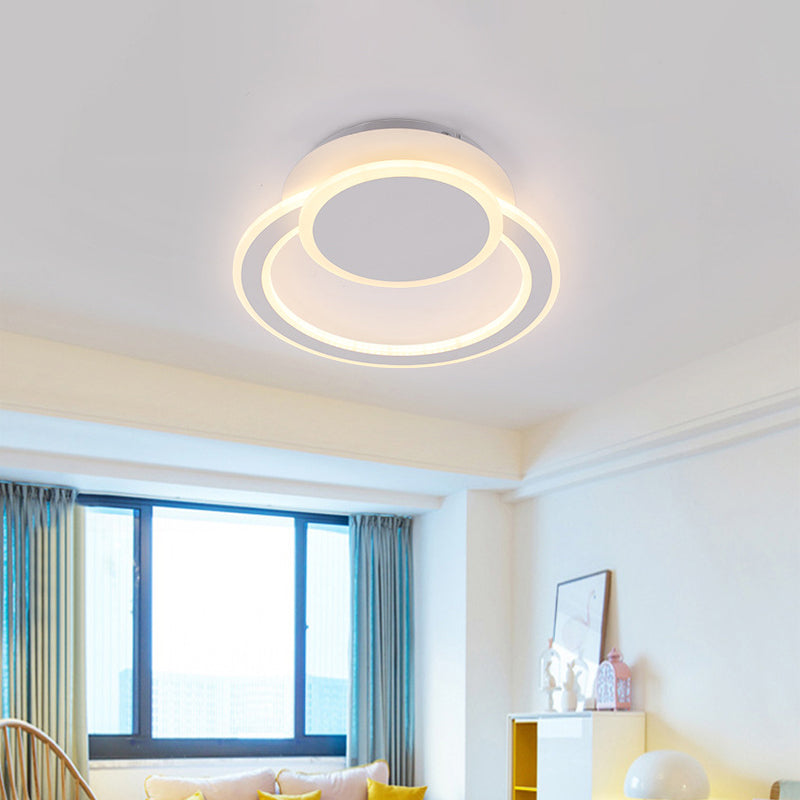 White/Green Hoop LED Flush Mount Light Simplicity Metal Ceiling Lighting in Warm/White Light for Bedroom