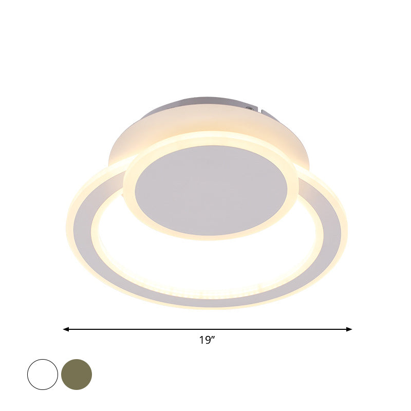 White/Green Hoop LED Flush Mount Light Simplicity Metal Ceiling Lighting in Warm/White Light for Bedroom