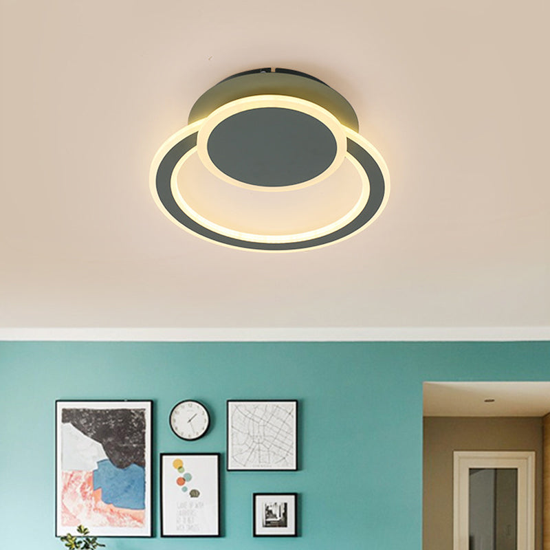 White/Green Hoop LED Flush Mount Light Simplicity Metal Ceiling Lighting in Warm/White Light for Bedroom