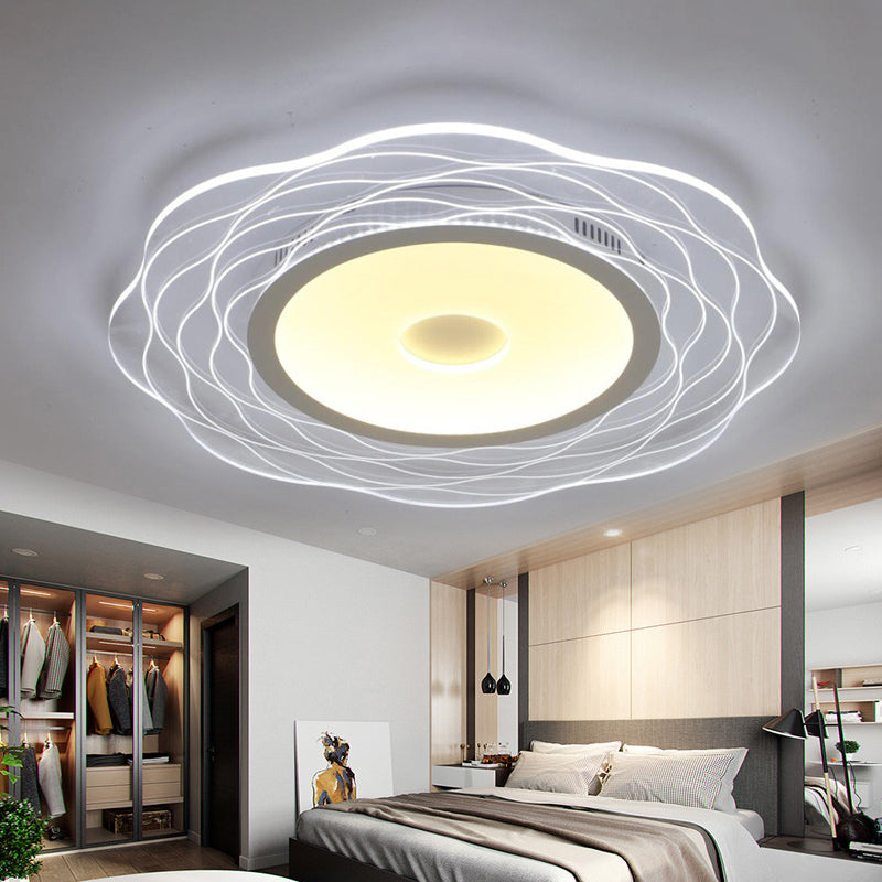 Super-Thin Scalloped Bedroom Flush Light Acrylic Minimalist LED Flush Mount Ceiling Lamp in Warm/White Light, 16.5"/20.5"/31" W