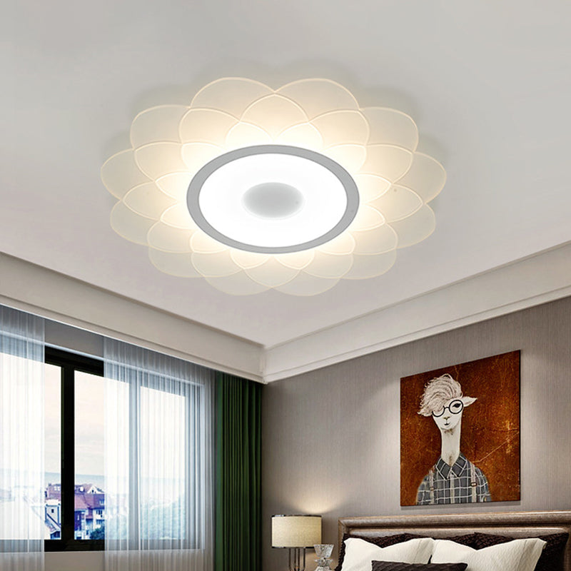 Lampe encastrée à fleurs blanches Moderniste 16,5"/20,5"/31" de large Éclairage de plafond en acrylique LED en lumière chaude/blanche