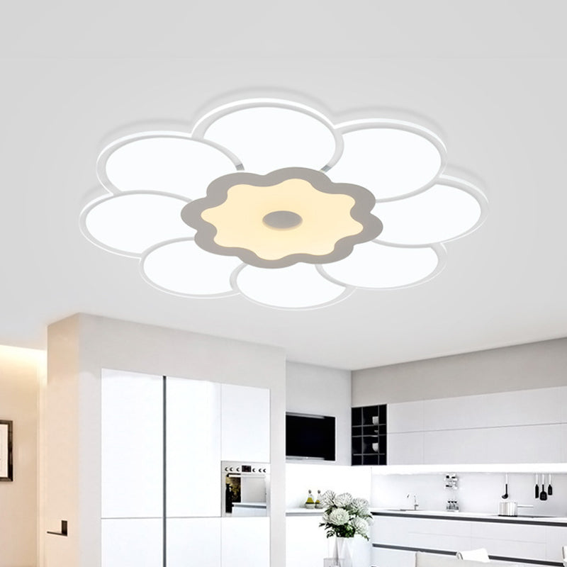 16.5"/20.5"/31" Wide Floral Ceiling Lamp Simple Style Acrylic White LED Flush Mount Lighting in Warm/White Light