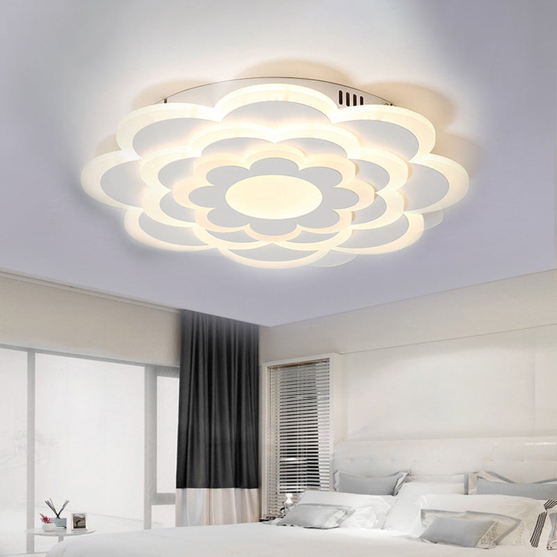 Bedroom LED Flush Mount Lamp Modern White Ceiling Light Fixture with Layered Flower Acrylic Shade, Warm/White Light
