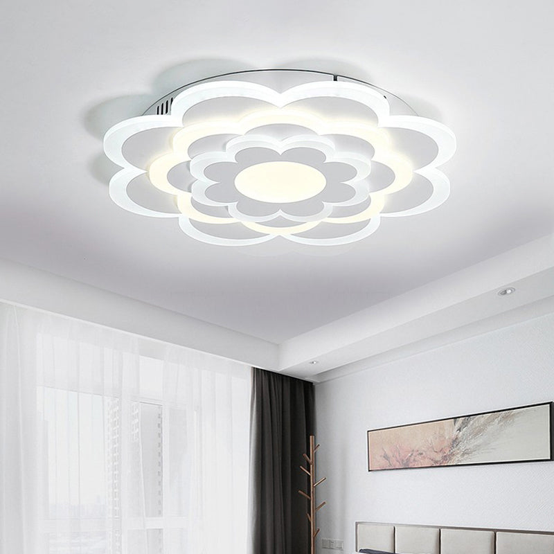 Bedroom LED Flush Mount Lamp Modern White Ceiling Light Fixture with Layered Flower Acrylic Shade, Warm/White Light