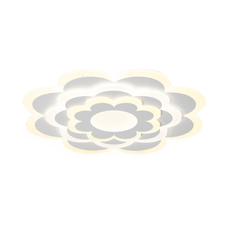 Bedroom LED Flush Mount Lamp Modern White Ceiling Light Fixture with Layered Flower Acrylic Shade, Warm/White Light