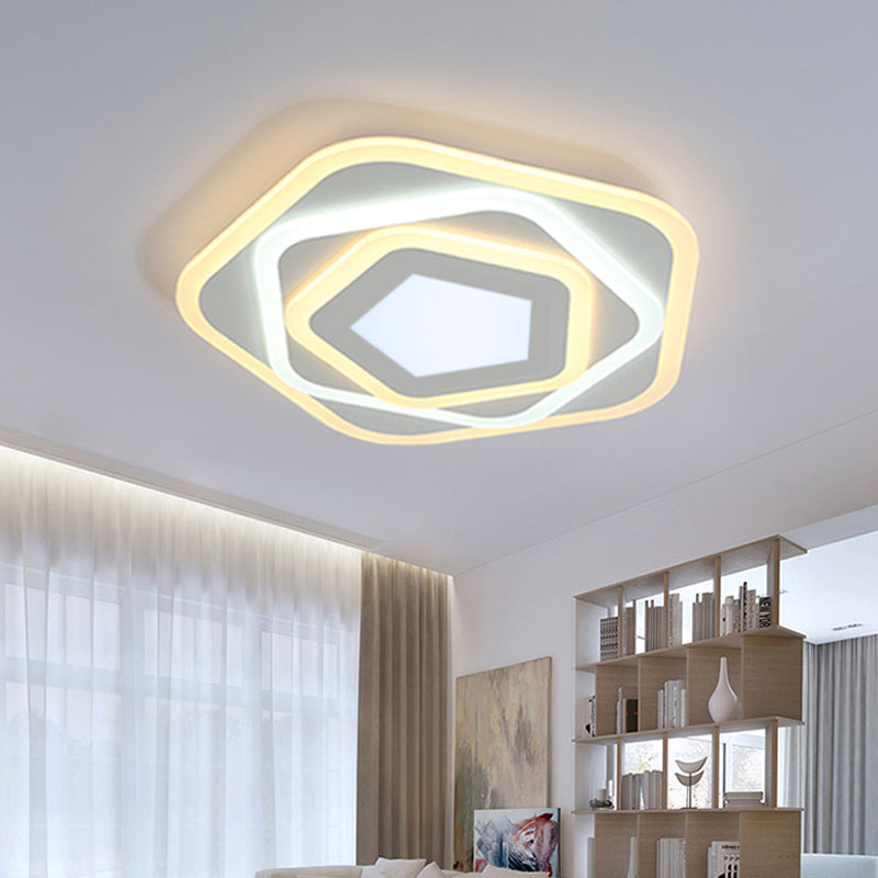 White Layered Pentagon LED Flush Light Contemporary Acrylic Ceiling Flush Mount Lamp in Warm/White Light, 8"/19.5" Wide
