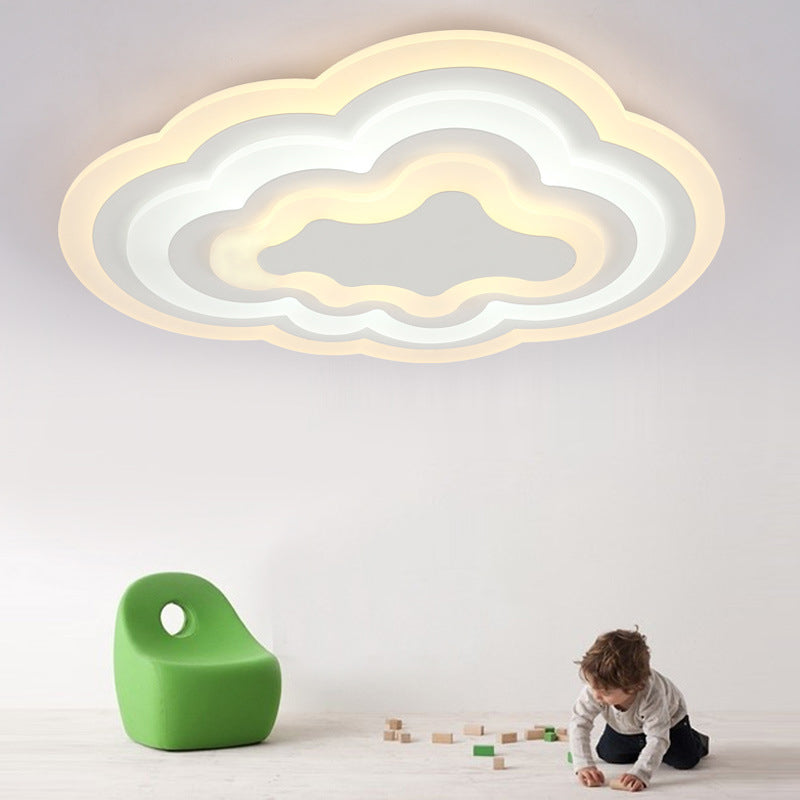 Cartoon Cloud Flush Ceiling Light Acrylic Child Bedroom LED Flushmount Lighting in Warm/White Light, 19.5"/23.5"/31" Width