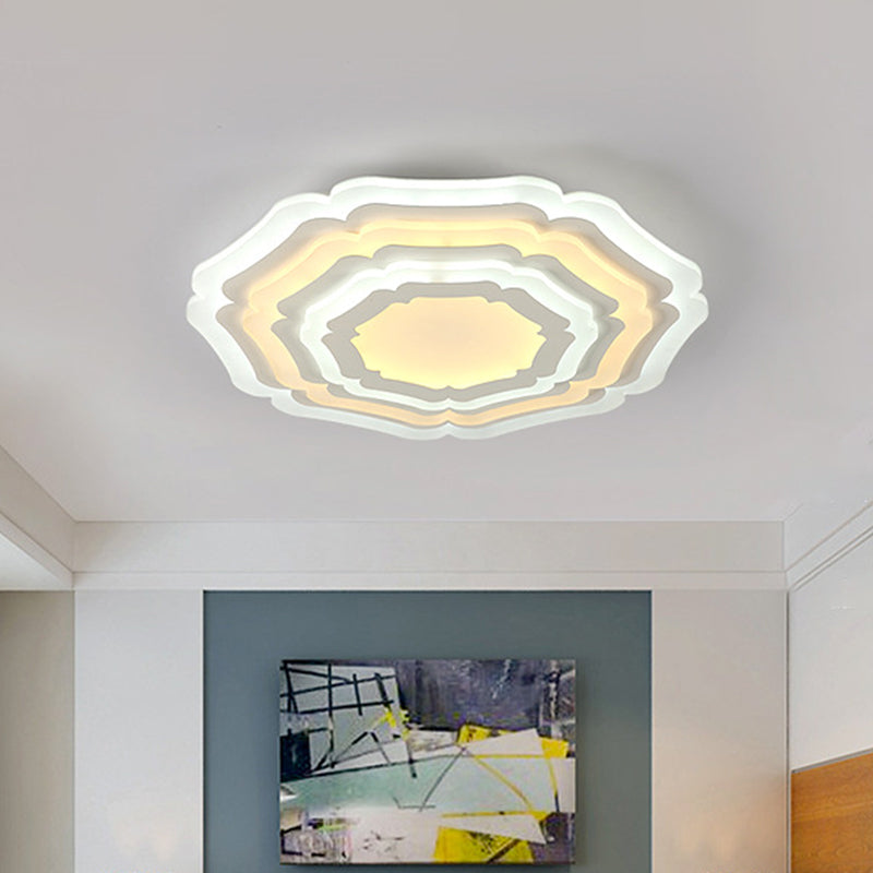 White Floral Layer Ceiling Flush Mount Modern 8"/19.5"/39" Wide LED Acrylic Flush-Mount Light Fixture for Living Room