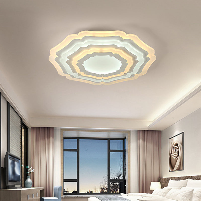 White Floral Layer Ceiling Flush Mount Modern 8"/19.5"/39" Wide LED Acrylic Flush-Mount Light Fixture for Living Room