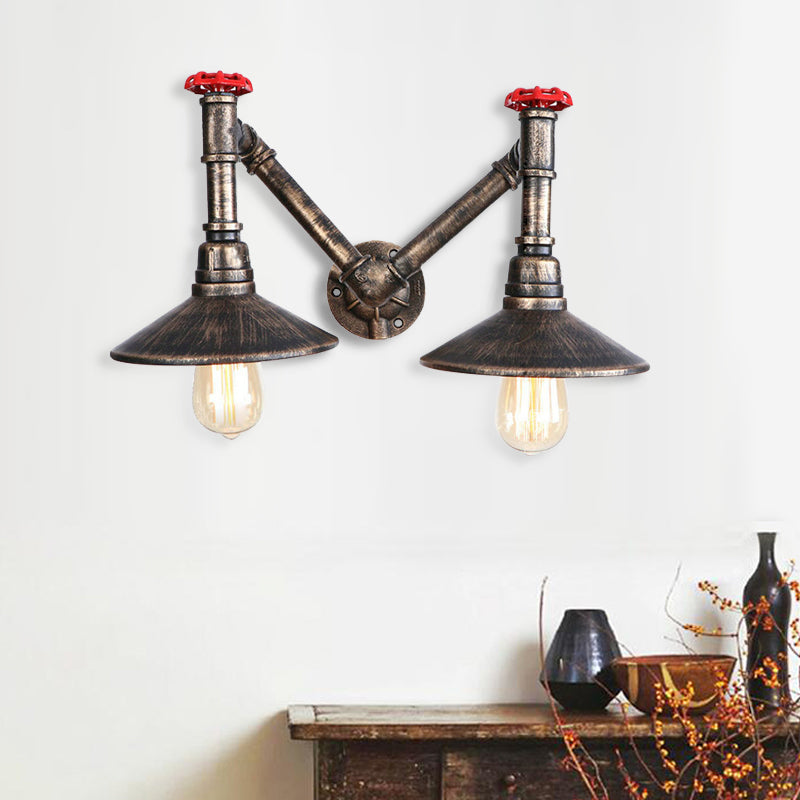 Untertasse Schatten Restaurant Wandlampenleuchte Vintage Style Metallic 2 Köpfe Antike Bronze Wandleuchte