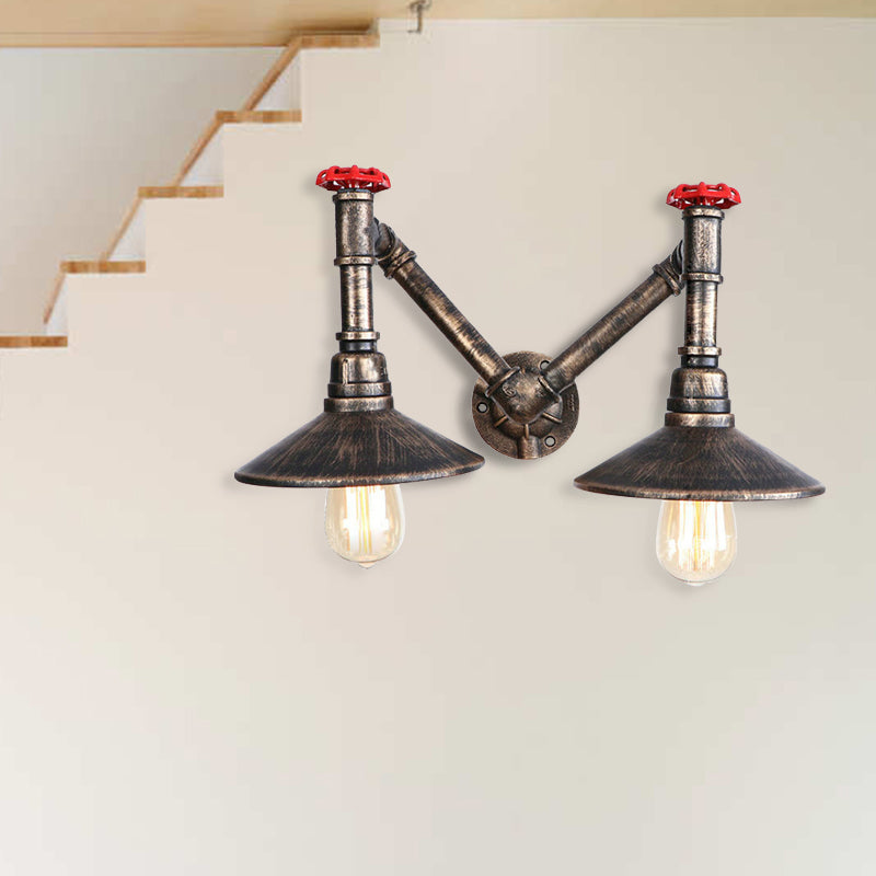 Saucer Shade Restaurant Wall Lamp Fixture Vintage Style Metallic 2 Heads Antique Bronze Wall Sconce Light