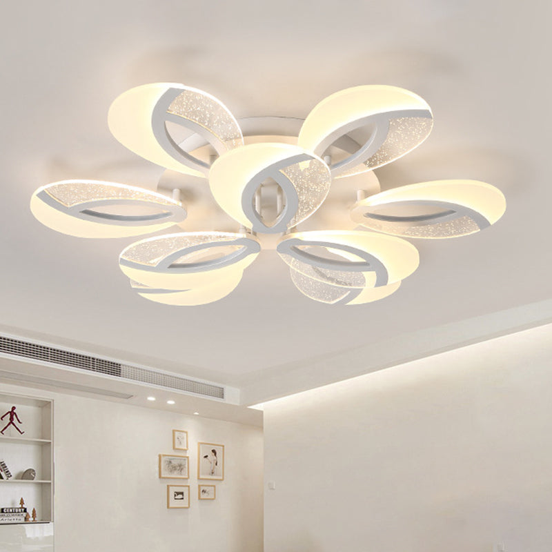 Petal LED Flush Ceiling Light Fixture Modernist Acrylic 5/9/18-Light White Semi Mount Lighting for Bedroom