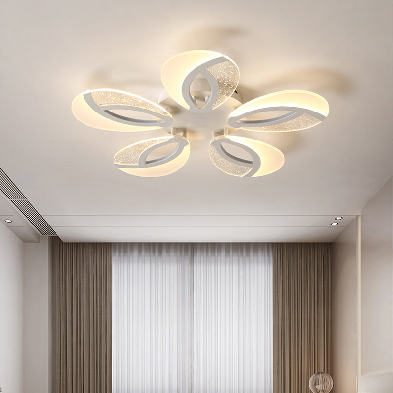 Petal LED Flush Ceiling Light Fixture Modernist Acrylic 5/9/18-Light White Semi Mount Lighting for Bedroom