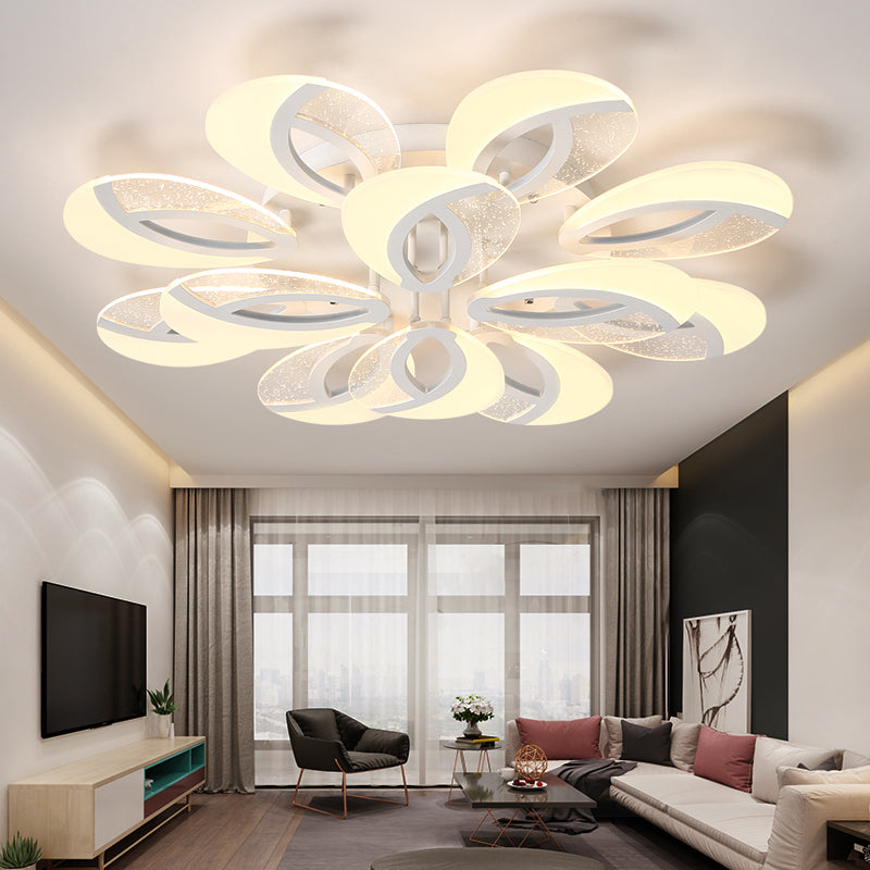 Petal LED Flush Ceiling Light Fixture Modernist Acrylic 5/9/18-Light White Semi Mount Lighting for Bedroom