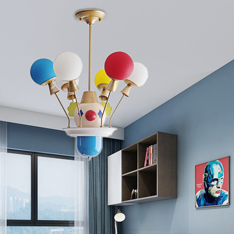 Kid Bedroom Clown Chandelier with Balloon Glass Resin Modern Multi-Color Pendant Light