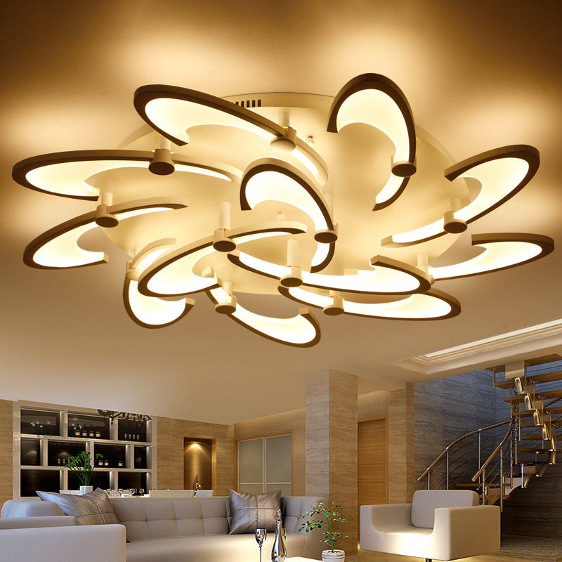 White Spiral Floral Flush Mount Lamp Modernism 3/6/12-Head Acrylic Semi Flush Ceiling Light in Warm/White Light