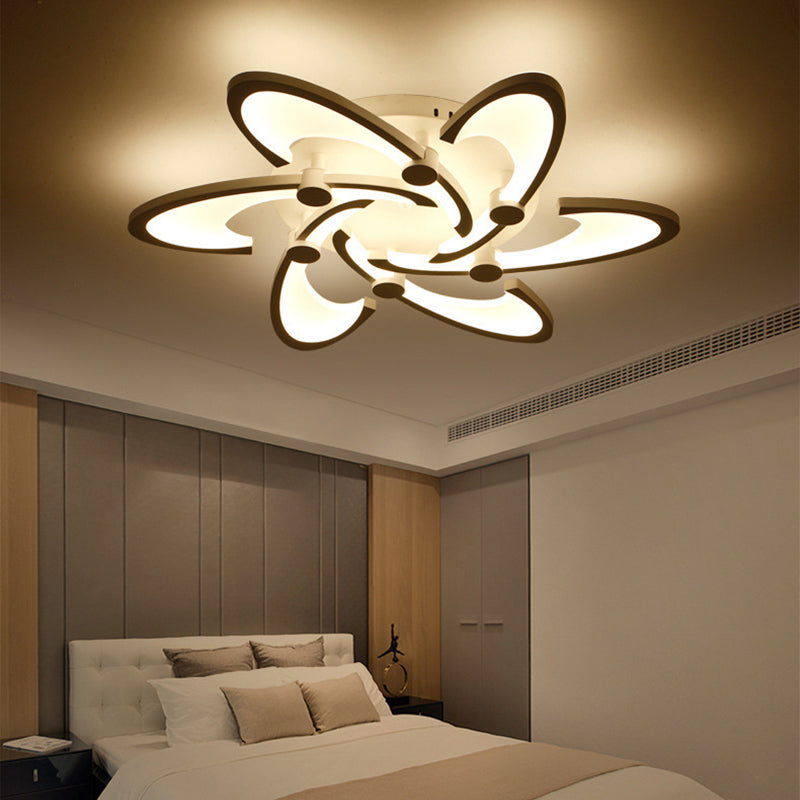 White Spiral Floral Flush Mount Lamp Modernism 3/6/12-Head Acrylic Semi Flush Ceiling Light in Warm/White Light