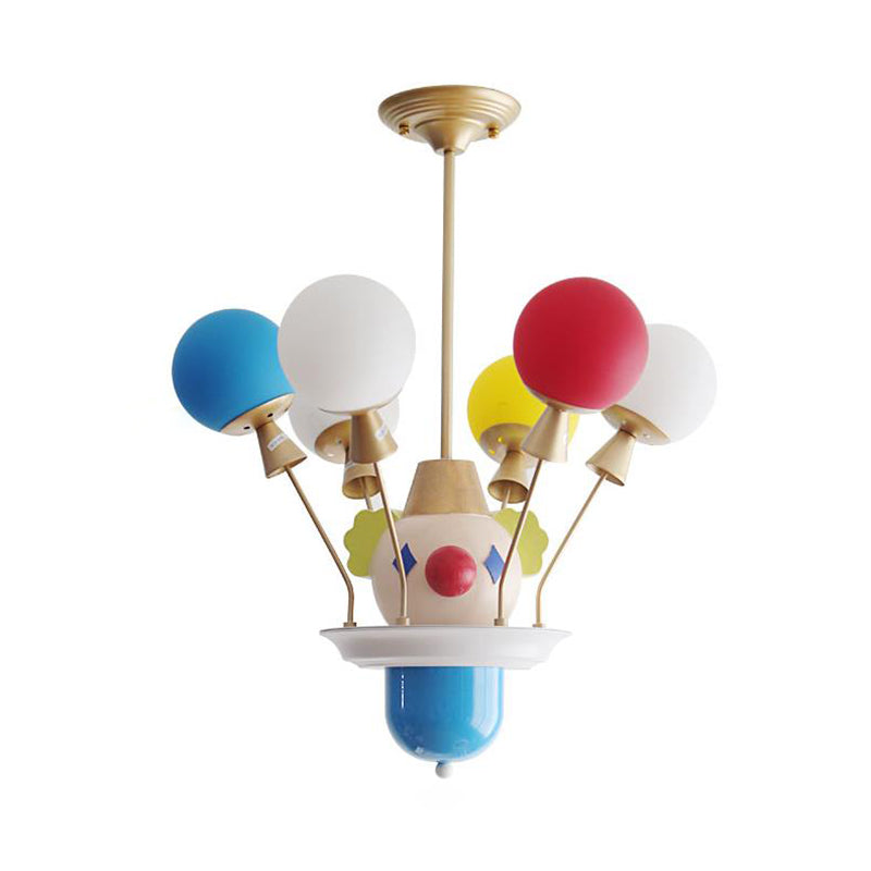 Kid Bedroom Clown Chandelier with Balloon Glass Resin Modern Multi-Color Pendant Light