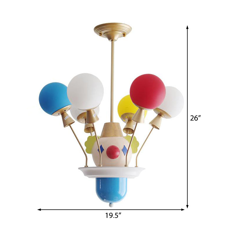 Kid Bedroom Clown Chandelier with Balloon Glass Resin Modern Multi-Color Pendant Light