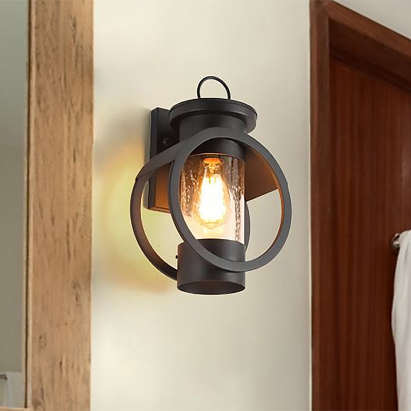 1 Cylindre Light Cylinder Light Vintage Black Clear Creater Glass Wall Lampe avec cadre rond