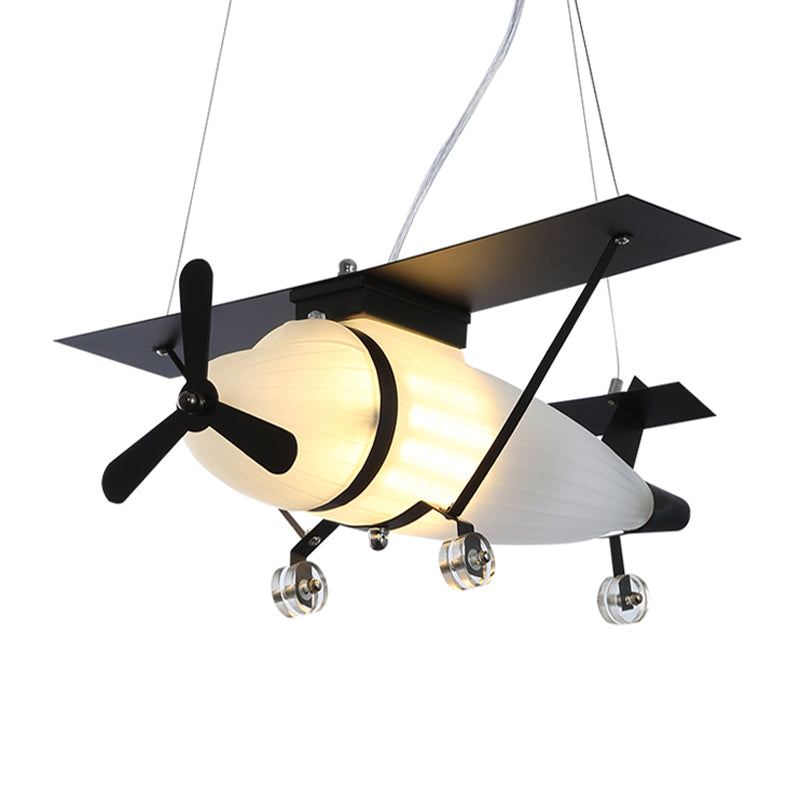 Kids Airplane Chandelier Metal and Glass Suspension Light in Black for Restaurant Bedroom
