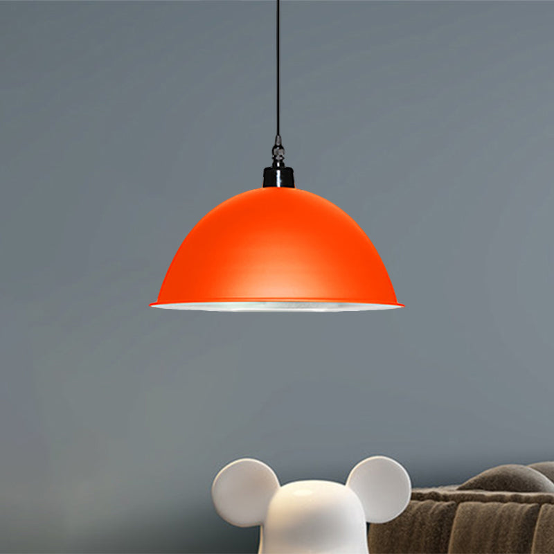 1 lampe suspendue à la tête avec une teinte de dôme métallique industriel salon plafond pendentif léger en rouge / jaune