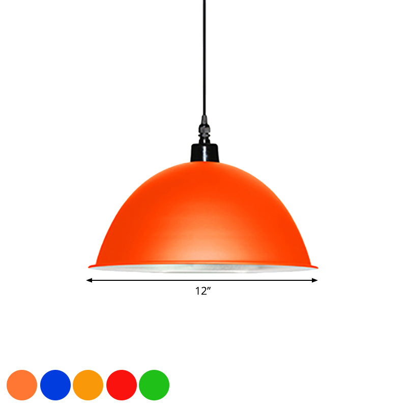 1 lampe suspendue à la tête avec une teinte de dôme métallique industriel salon plafond pendentif léger en rouge / jaune