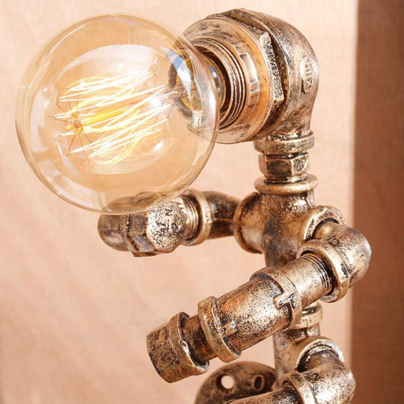 1 Light Table Lighting with Robot Athlete Design Metal Steampunk Style Bedroom Table Lamp in Bronze