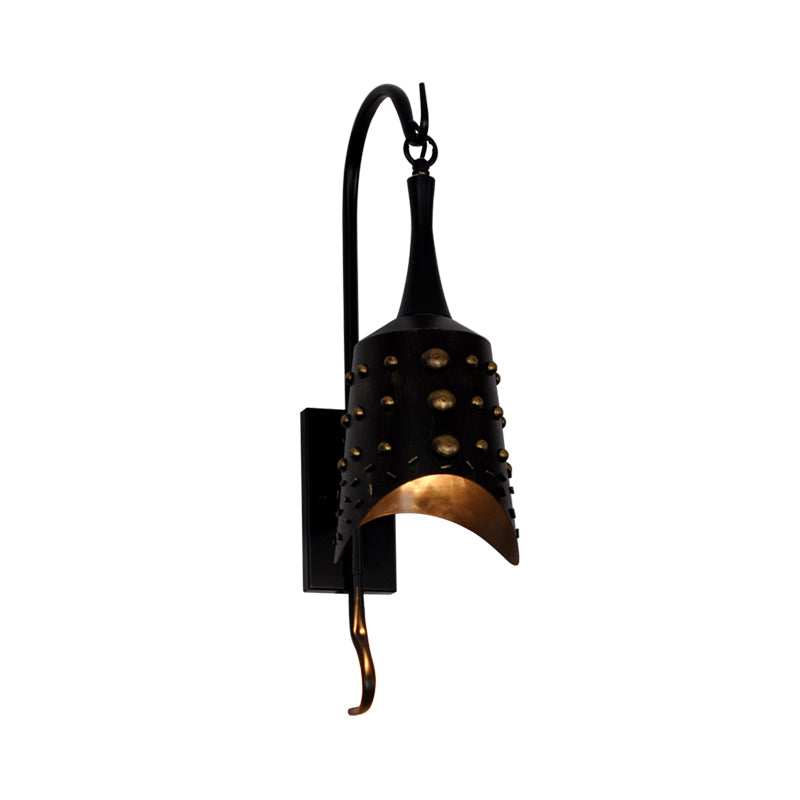 Chimes Metal Sconce Light One-bulb Antique Style Wall Sconce Lamp in Black for Hallway