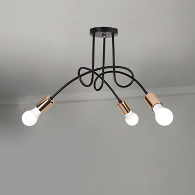Gedraaide metalen halfverzonken plafondlamp Industriële 3/5-lichts hal halfverzonken hanglamp met kale lamp in zwart