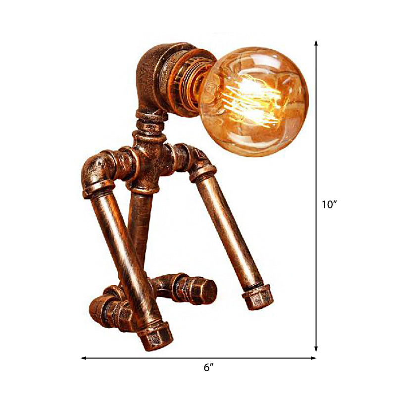Standing/Sitting Robot Metallic Table Light with Pipe Industrial Stylish 1 Bulb Coffee Shop Table Lamp in Bronze