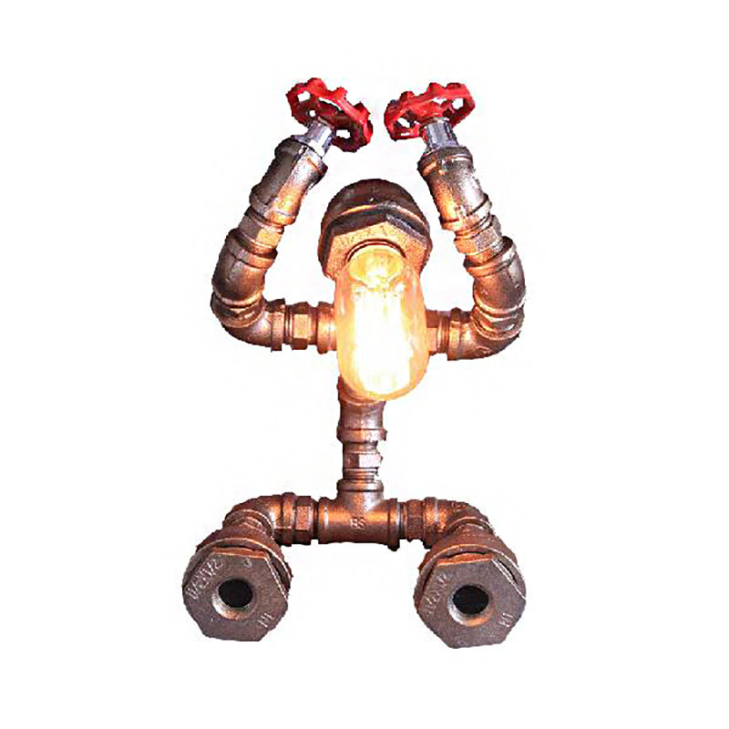 Table de robot en fer forgé légère avec vanne à eau Steampunk 1 lampe de table de café en bulbe en argent