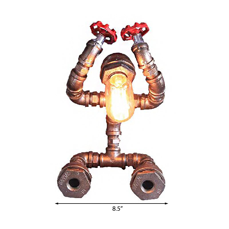Table de robot en fer forgé légère avec vanne à eau Steampunk 1 lampe de table de café en bulbe en argent