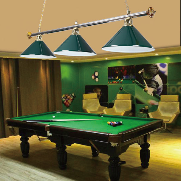 Conical Metallic Billiard Light Factory 3-Head Indoor Island Lighting Fixture in Black/Red/Blue