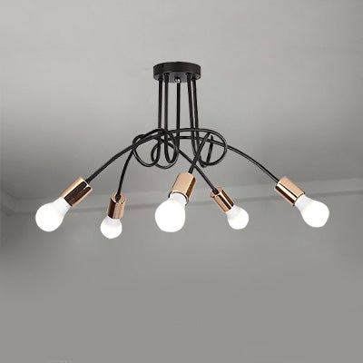 Twisted Metallic Semi-Flush Ceiling Light Industrial 3/5 Lights Hallway Semi Flush Pendant Light with Bare Bulb in Black