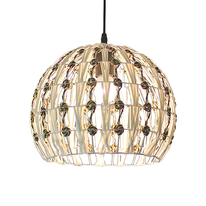 White House/Dome/Bell Hollowed Pendant Lamp Coastal 1-Light Rattan Suspended Lighting Fixture for Dining Room