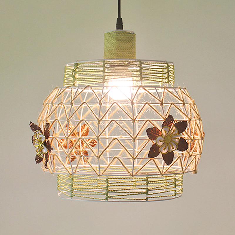 White House/Dome/Bell Hollowed Pendant Lamp Coastal 1-Light Rattan Suspended Lighting Fixture for Dining Room
