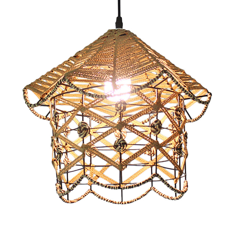 White House/Dome/Bell Hollowed Pendant Lamp Coastal 1-Light Rattan Suspended Lighting Fixture for Dining Room