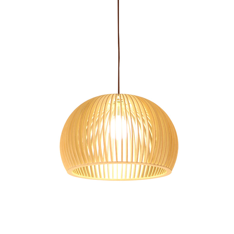 Flared/Hemisphere/Onion Pendant Lamp Asian Bamboo 1 Light Beige Small/Large Hanging Light Fixture for Dining Room