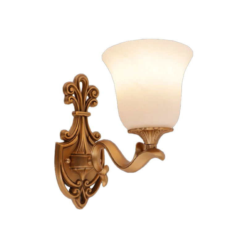 Alabaster Glass Bell Wall Sconce Antique 1/2-Light Tearoom Wall Mounted Lighting in Brass