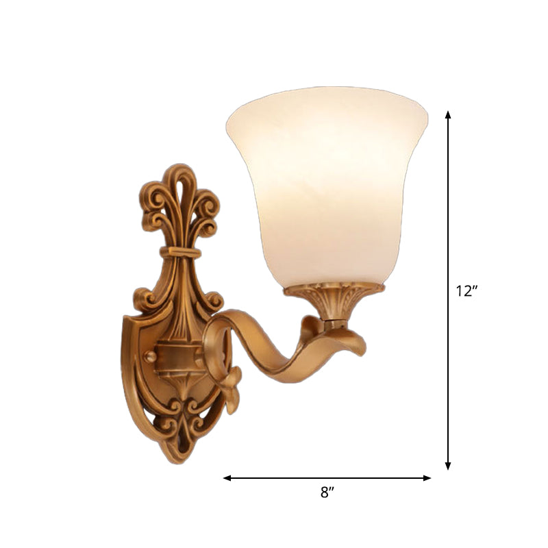 Alabaster Glass Bell Wall Sconce Antique 1/2-Light Tearoom Wall Mounted Lighting in Brass