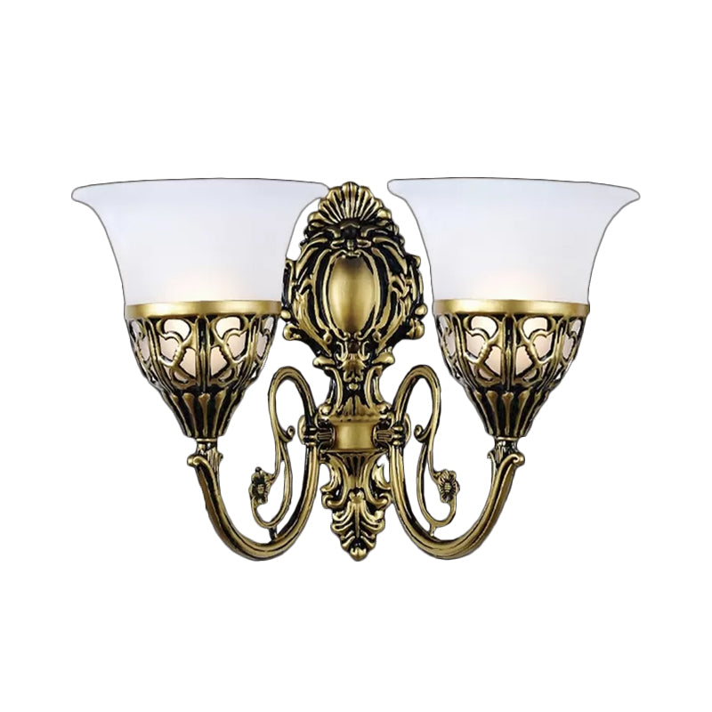 Bronze 2 lumières Moup Mot Lampe vintage Verre blanche Verre Verre Verre de cloche Éclairage pour le couloir pour le couloir