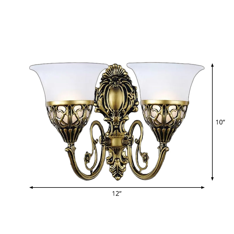 Bronze 2 lumières Moup Mot Lampe vintage Verre blanche Verre Verre Verre de cloche Éclairage pour le couloir pour le couloir