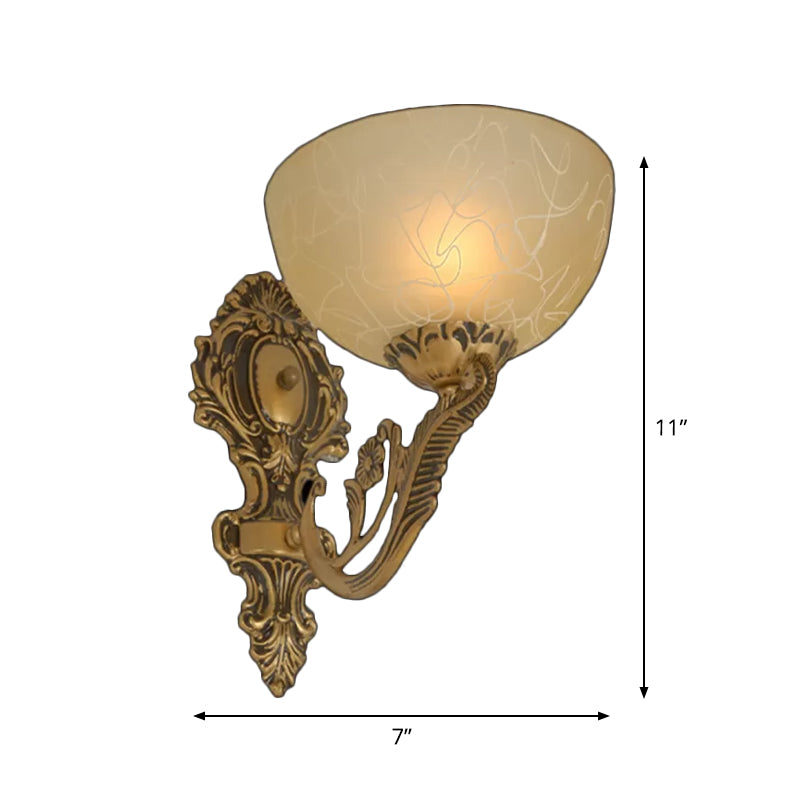 Single-Bulb Bowl Shade Wall Lighting Traditional Bronze Opal Frosted Glass Sconce Light