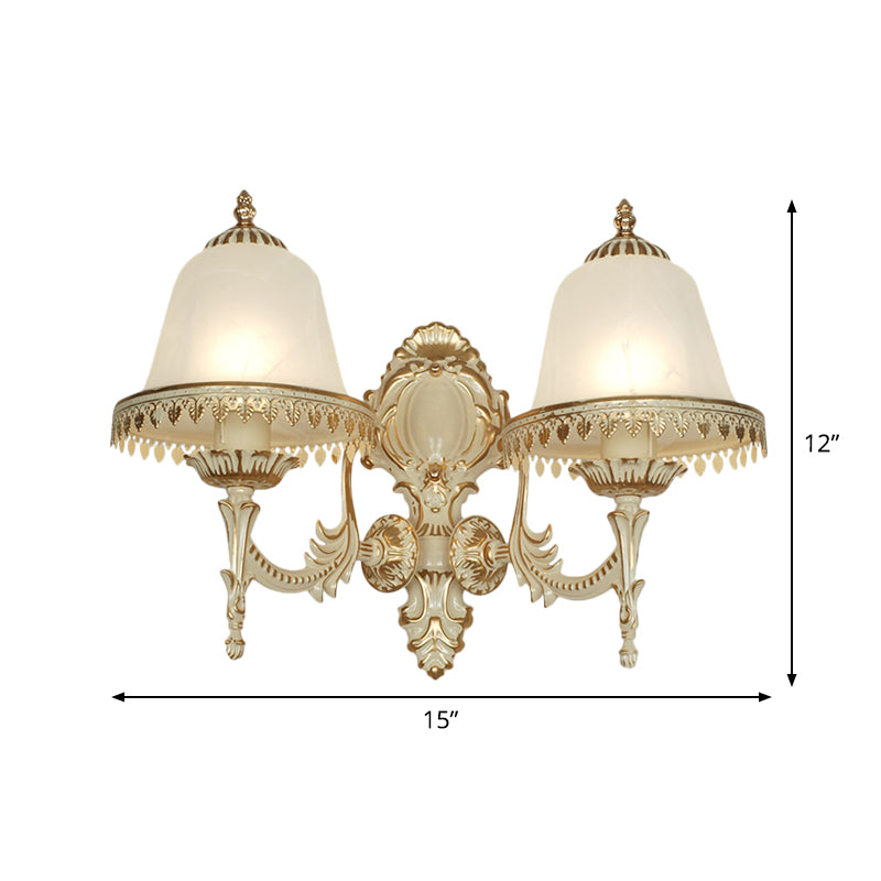 Opal Frosted Glass Cloche Wall Sconce Traditional 2-Head Dining Room Wall Mount Lamp with Trim in White